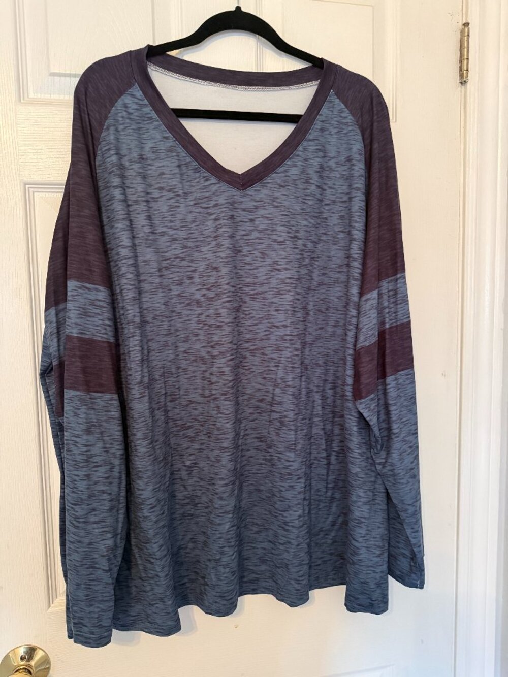 Plus Size 5XL Blue V-Neck Long Sleeve Top